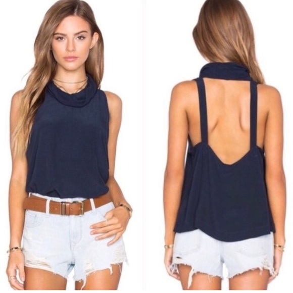 Free People Tops - Free People City Lights Cowl Neck Tank Top small Navy Blue